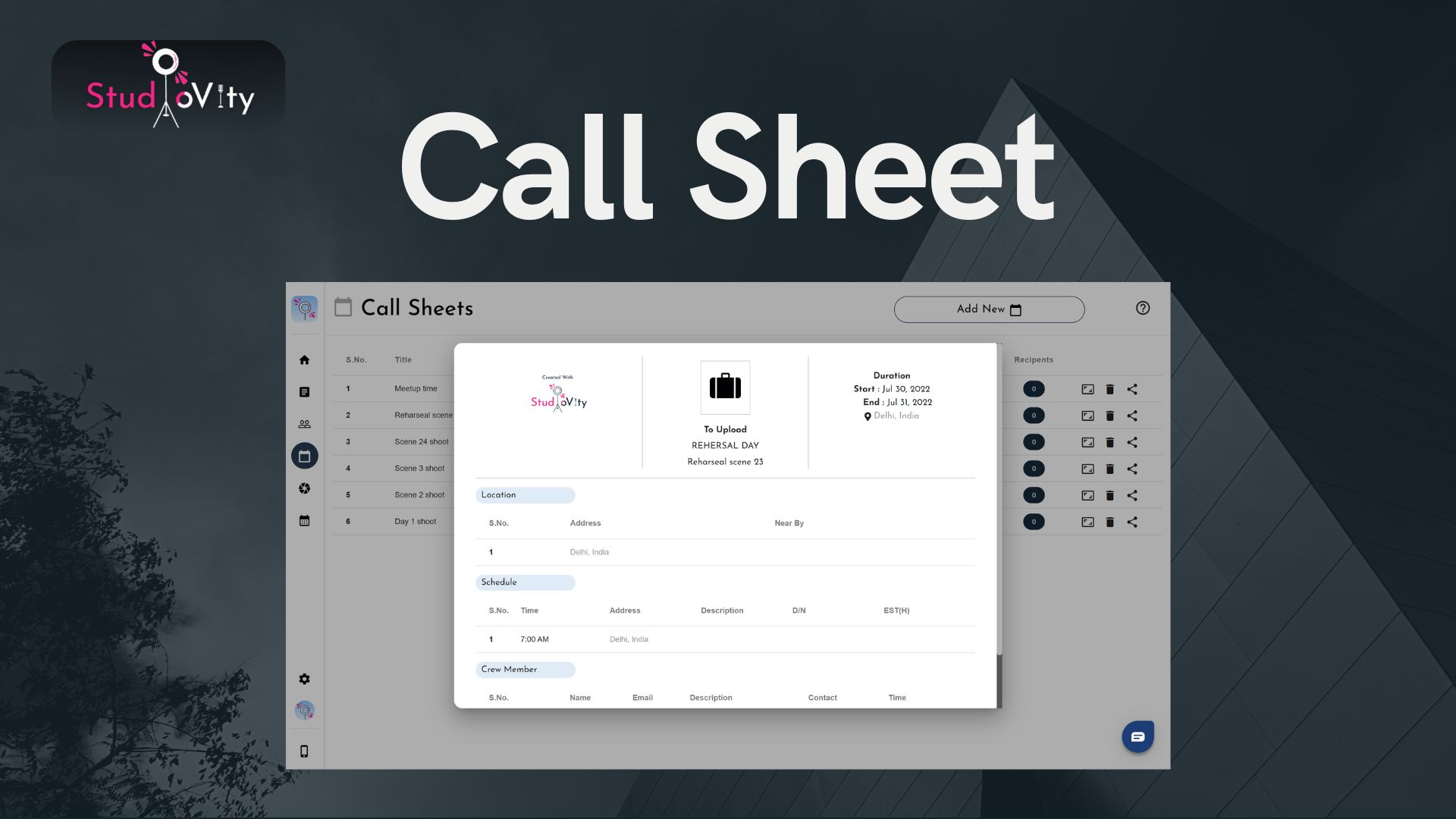 Your easy guide to a call sheet StudioVity
