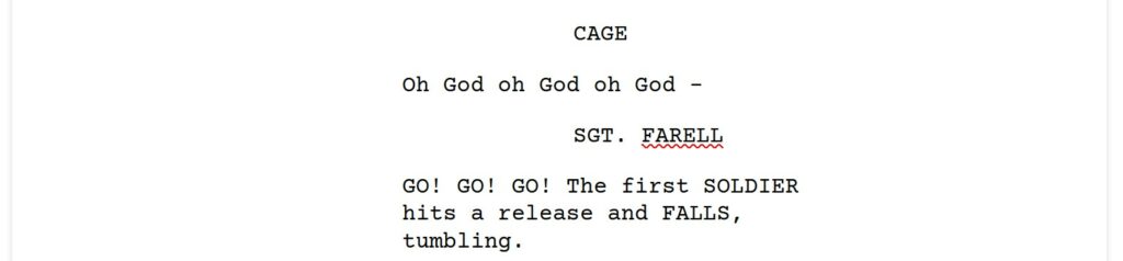 Dialogue in screenplay format