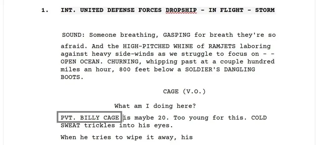 Subheading in screenplay formating