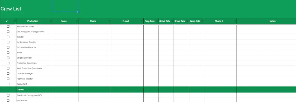 FREE Crew List Template