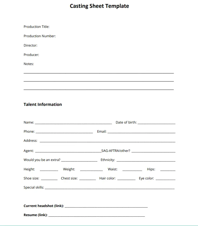 Free Casting Sheet Template
