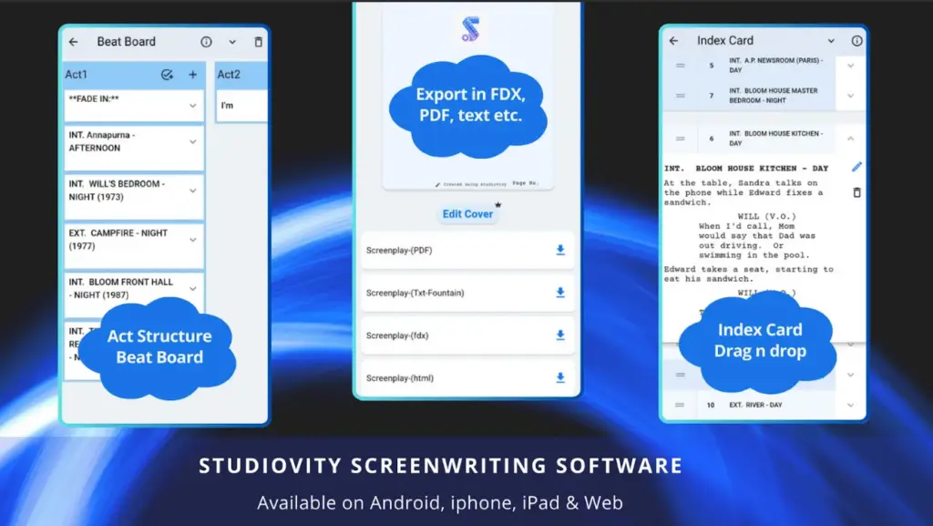 Screenwriting Software, screenwriting, screenwriter, pre-production, studiovity