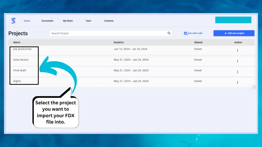 Importing FDX to PDF on Studiovity