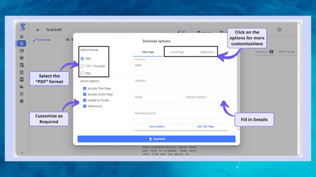 Importing FDX to PDF on Studiovity