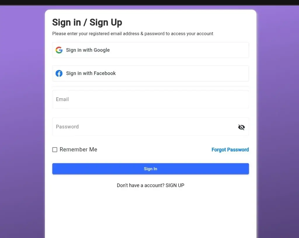 Studiovity login page