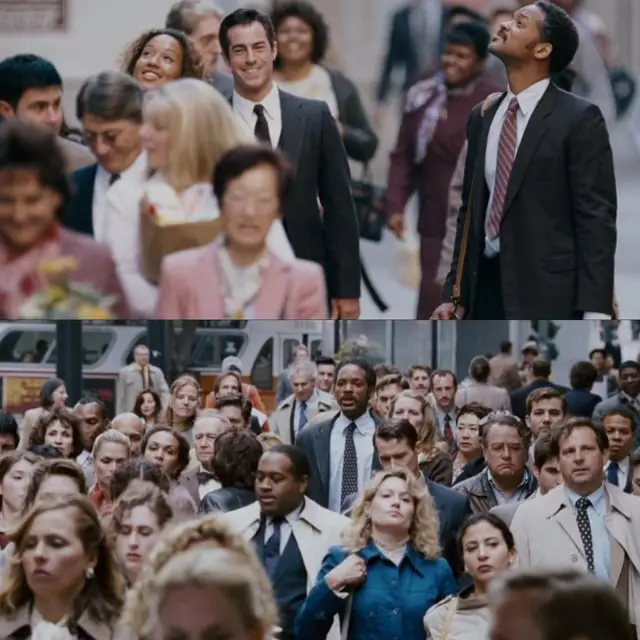 The Pursuit of Happyness begins with Chris struggling—setting up the theme of perseverance.