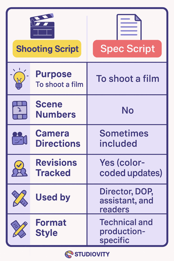 Shooting script vs spec script Script in filmmaking