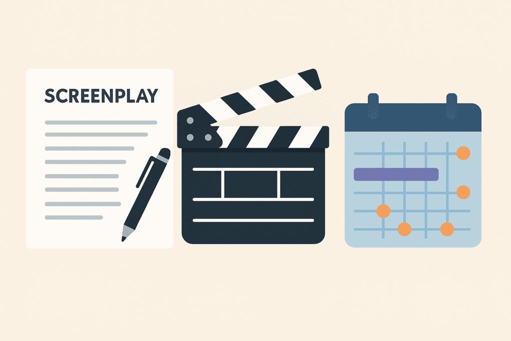 Screenplay, film clapperboard, and production calendar - essentials of free Bollywood movie scripts in Hindi screenplay PDF.