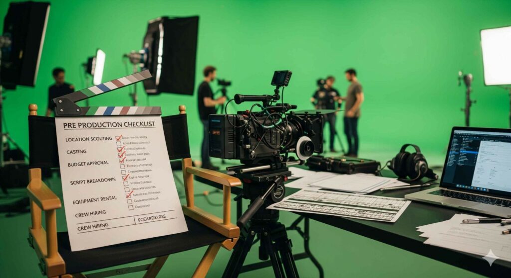 Pre-production checklist and camera setup in a green screen studio – Green Screen Planning Tips for filmmakers.