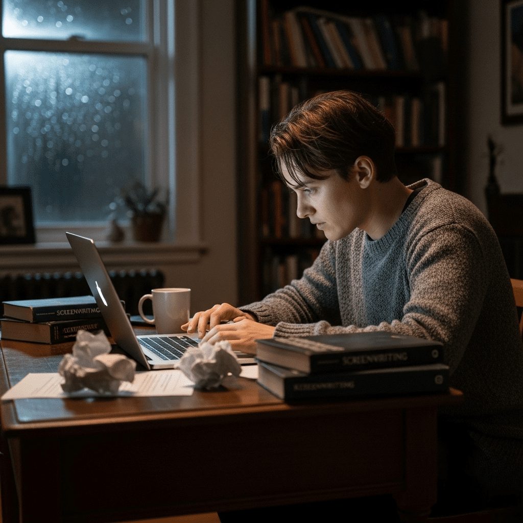 man typing on an apple laptop
