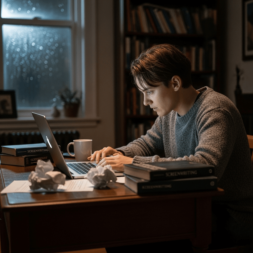 man typing on an apple laptop