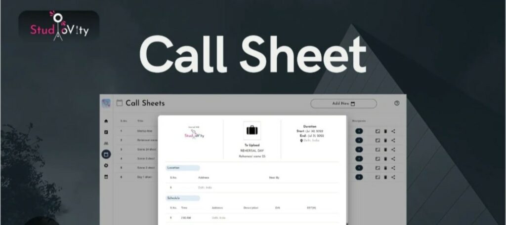 Importance of Daily Call Sheets — Studiovity Call Sheet Dashboard for Seamless Film Scheduling