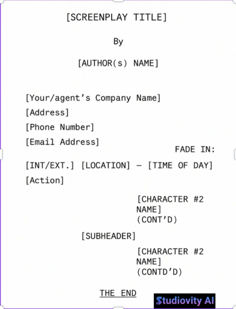 Screenplay format template with script layout, scene headings, and dialogue structure – free download