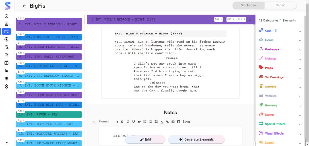 script breakdown