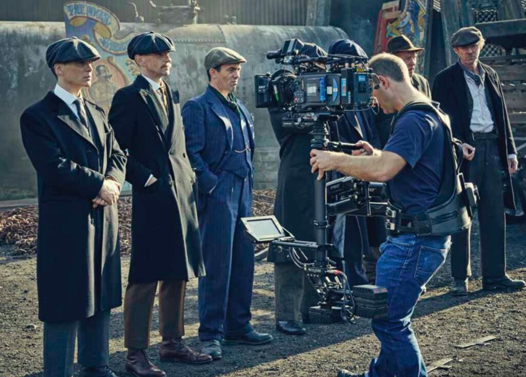 behind-the-scenes moment on the set of the British period crime drama television series Peaky Blinders