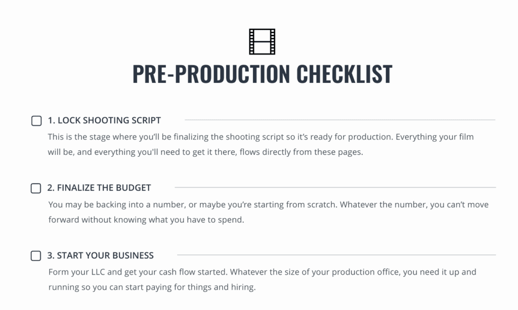 pre production checklist template
