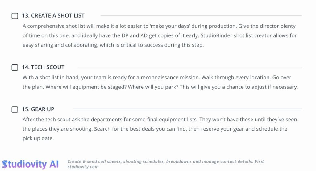 pre production checklist template