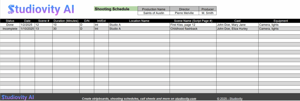 Shooting Schedule Template