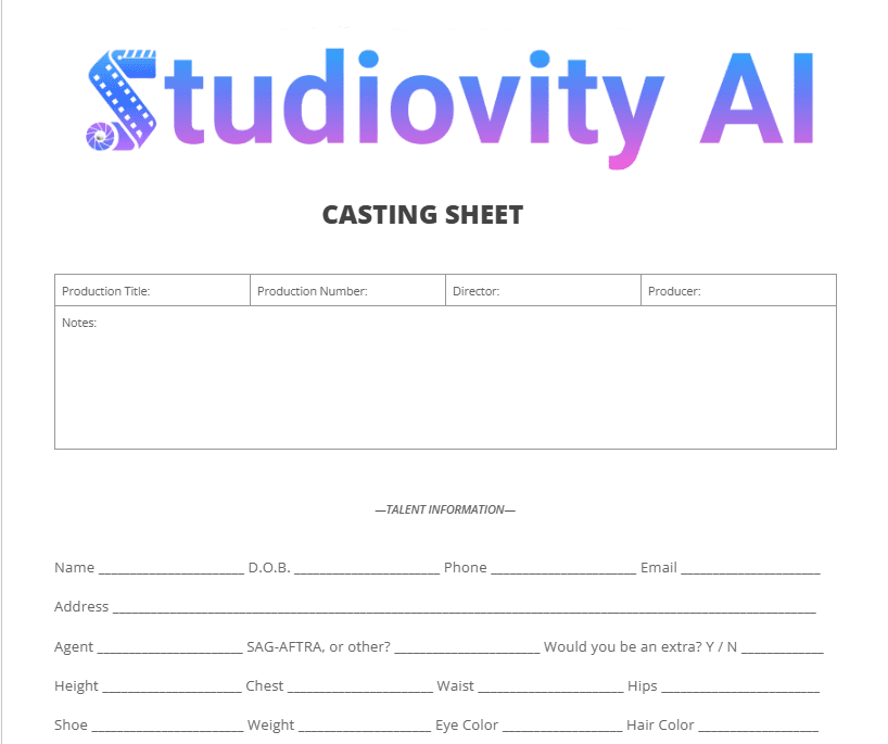 casting sheet template