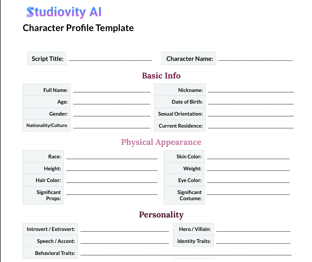 free character profile template