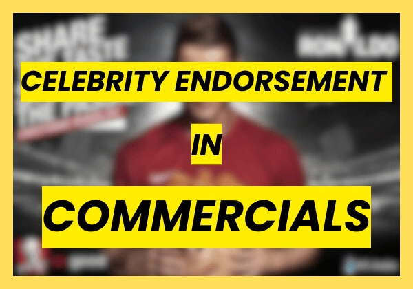 Blog header graphic with the text Celebrity Endorsement in Commercials over a blurred background of a famous athlete.