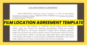 Cover image for a film location agreement free template download featuring a document background and bold title text.