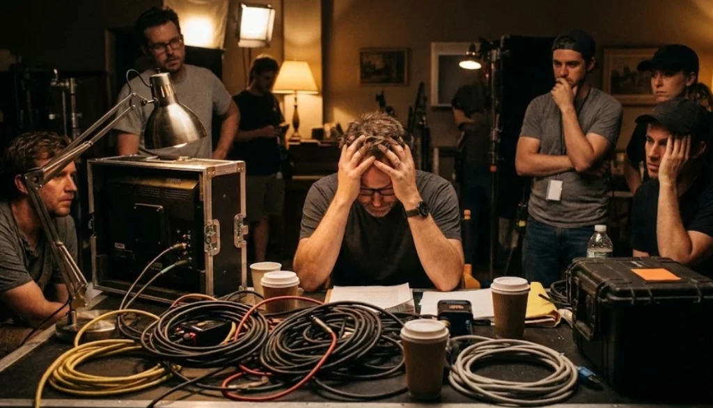 Director reviewing film footage under pressure while preparing for film festival submissions how to win film festivals
