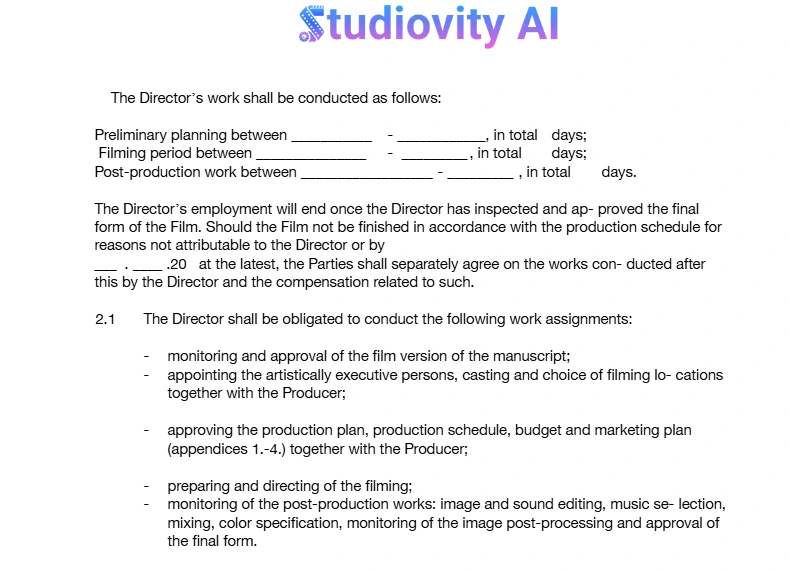 Director responsibilities and rights in film production contract template