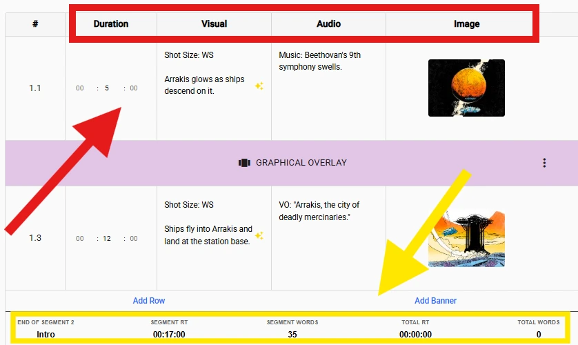 AV script template example with visual and audio columns for commercial production