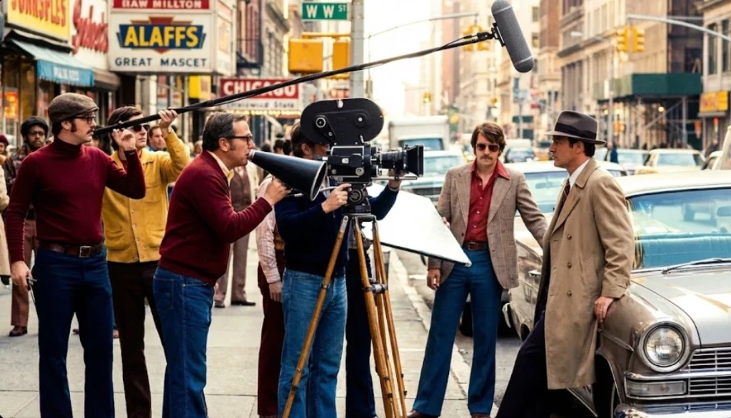 1970s urban film set capturing the raw street realism of the Blaxploitation film movement