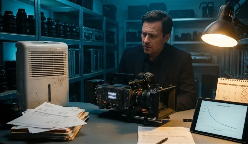 Producer analyzing film equipment costs to decide whether to rent or buy