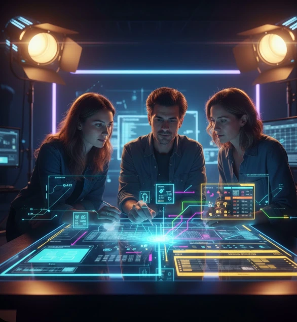 Script supervisor role in film production using AI tools to manage continuity, shot lists, and real-time script tracking on set