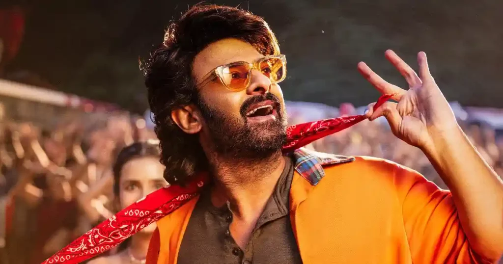 Prabhas in The Raja Saab horror comedy film showcasing his mass look ahead of massive advance booking opening