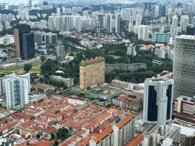 A top-down view of a crowded urban area or landscape, providing a comprehensive spatial overview.