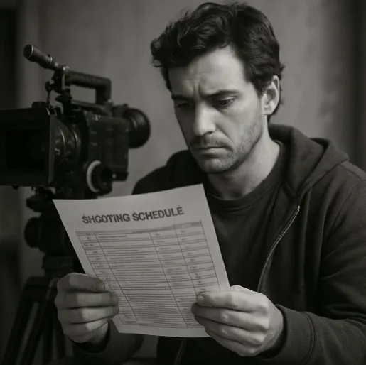 Filmmaker reviewing a detailed shooting schedule