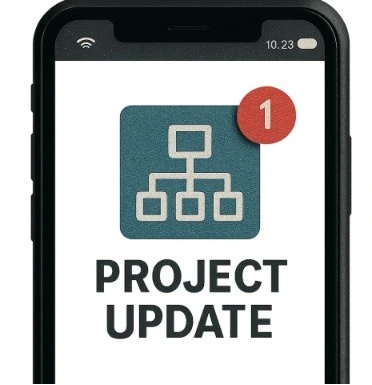 A notification icon on a smartphone screen indicating a project update.