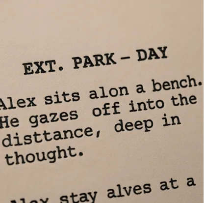 A close-up shot of a single scene from a script, highlighting a 'Slugline' in bold at the top.