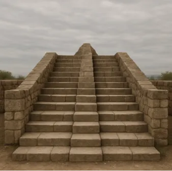 A simple stone staircase rising to a peak in the center and descending symmetrically.
