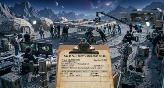 Indoor Film Production Set with Call Sheet Clipboard