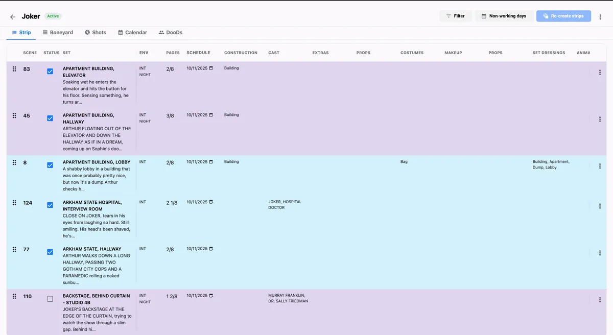 Stripboard Film Scheduling