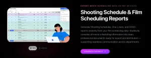 Studiovity shooting schedule reports with DOOD and one-liners exported as PDF or Excel
