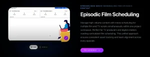 Studiovity episodic film scheduling workspace showing multiple TV episode scripts in one project