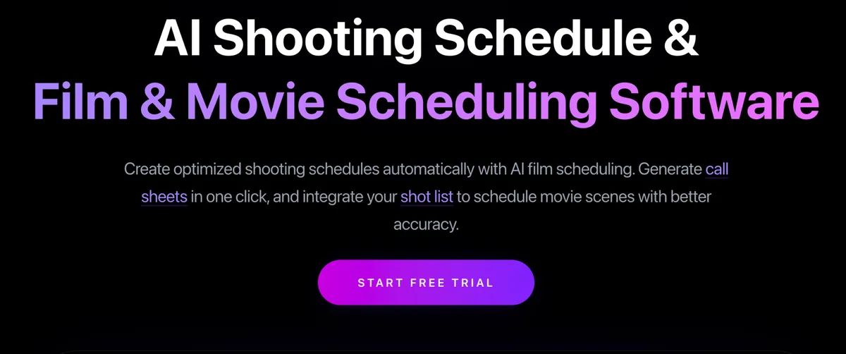 Studiovity AI shooting schedule software with call sheets and shot list integration